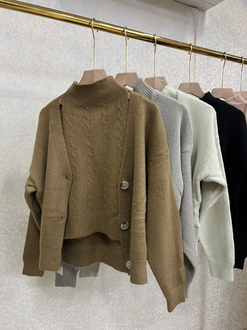 Winter High Neck Tops With Cardigan Sets